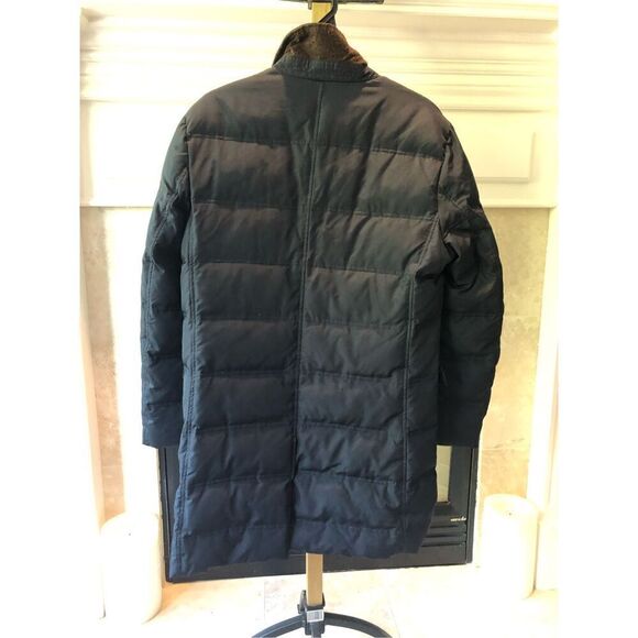 Brooks Brothers Mens Navy Blue Zip Up and Button Up Brown Collared Coat Size S - Picture 2 of 9